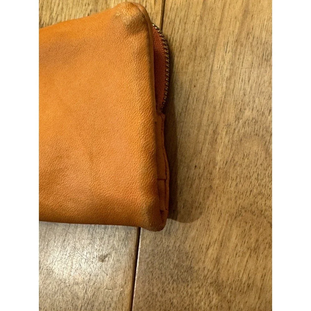 Junior Drake Distressed Orange Soft Leather Long Wallet Gold Hardware READ